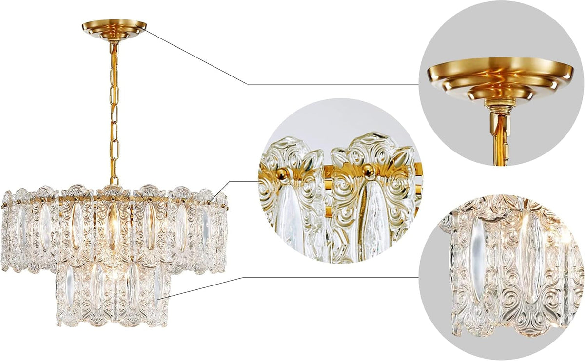 Crystal Glass Chandelier Pendant Light Gold Finish