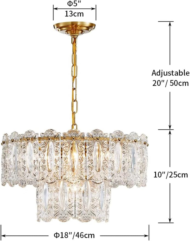 Crystal Glass Chandelier Pendant Light Gold Finish