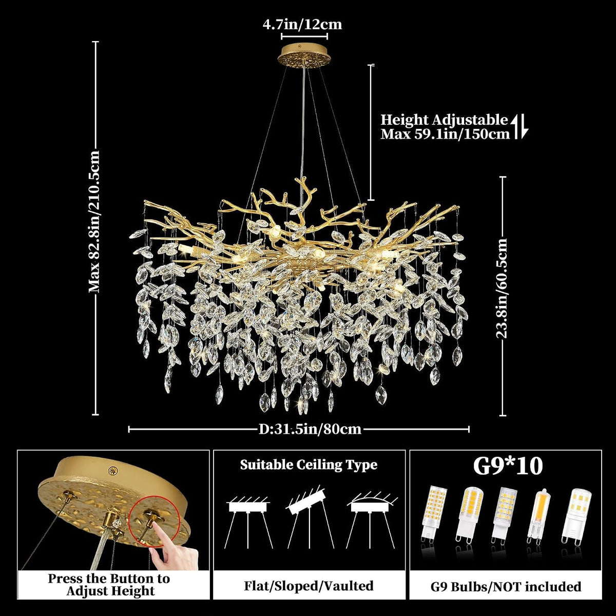 Luxurious Gold Crystal Tree Branch Indoor Chandelier