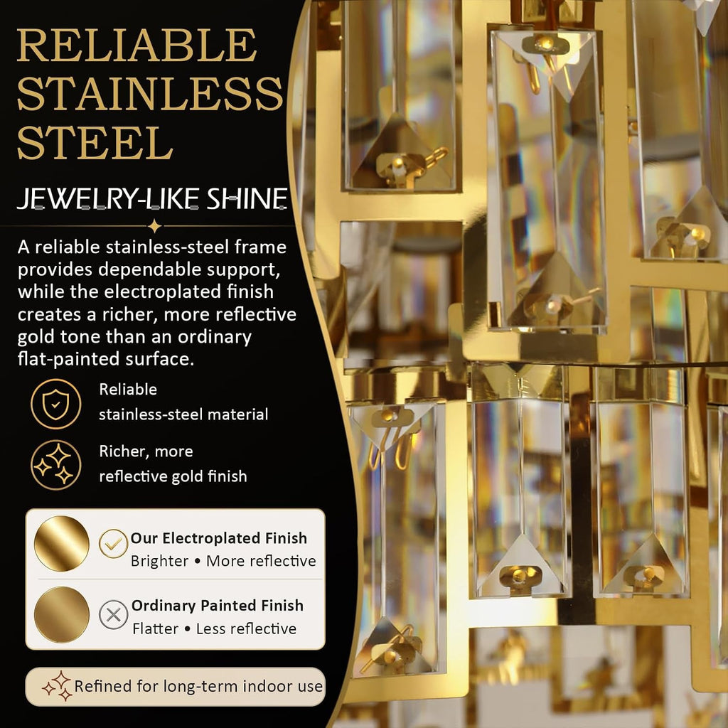 Spacious Contemporary Gold Plated Crystal Chandelier