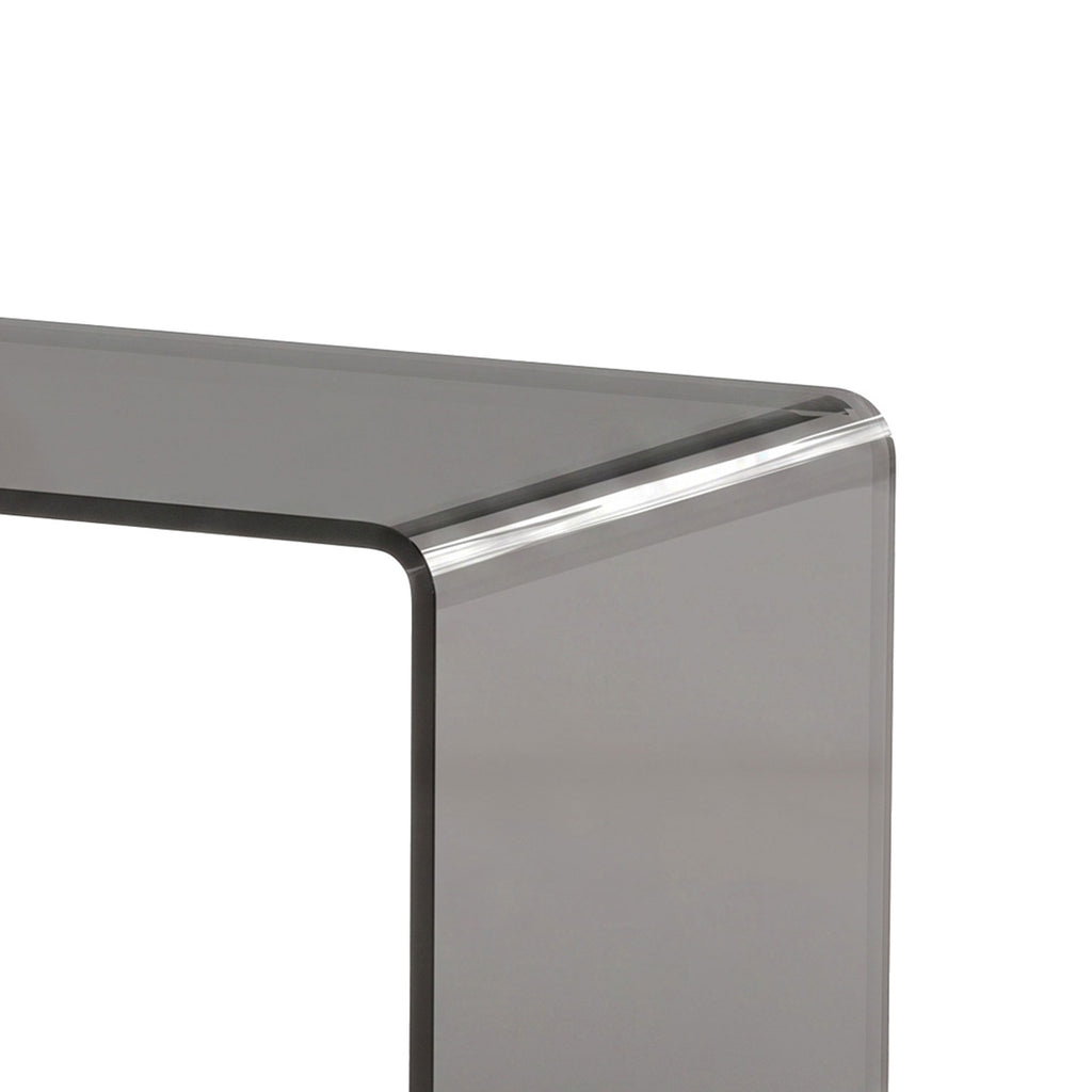 Table Basse en Verre, Table de Salon Rectangulaire Design Moderne avec Bords Arrondis Sûrs, Gris Clair Transparent