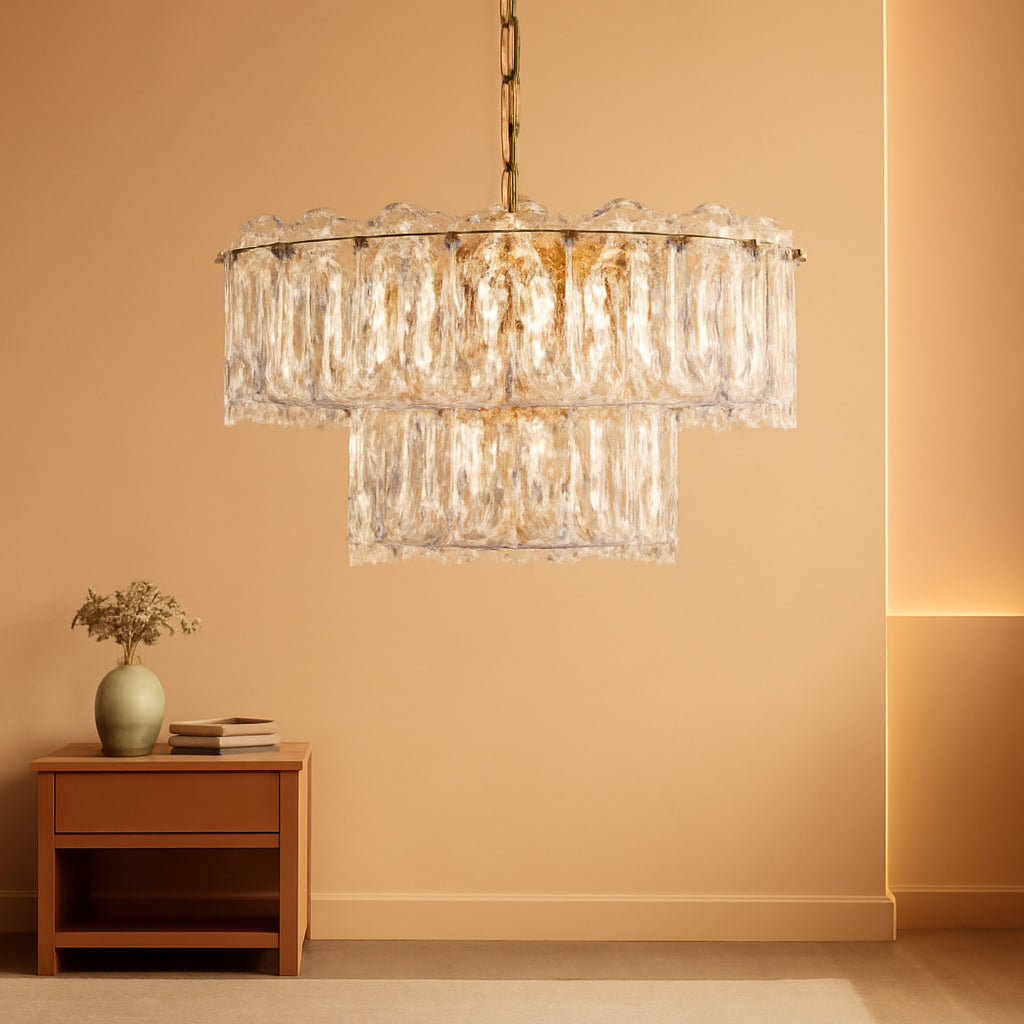 Crystal Glass Chandelier Pendant Light Gold Finish