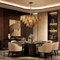 34 Inch Modern Gold Amber Glass Ceiling Chandelier