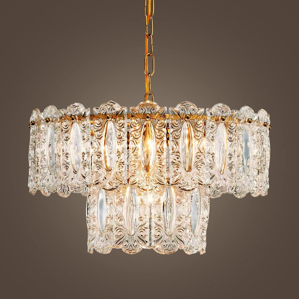 Crystal Glass Chandelier Pendant Light Gold Finish
