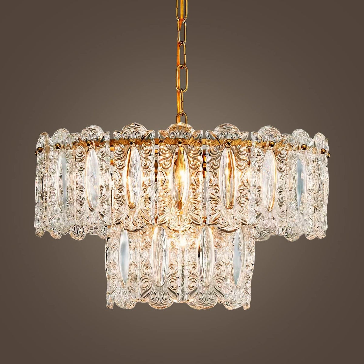 Crystal Glass Chandelier Pendant Light Gold Finish