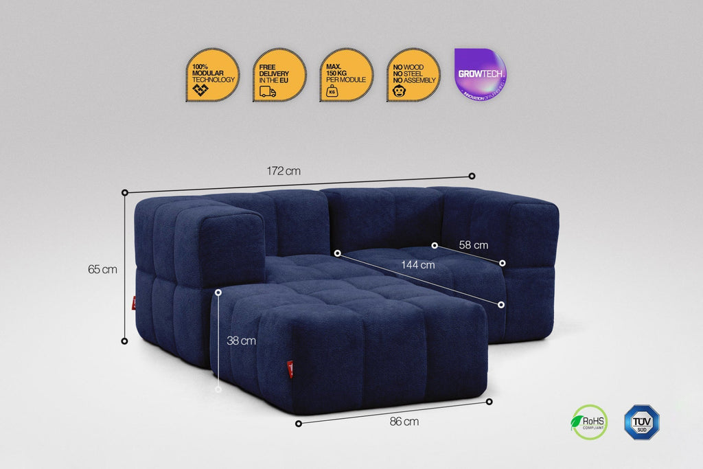 3-Piece Modular Sofa – Blue