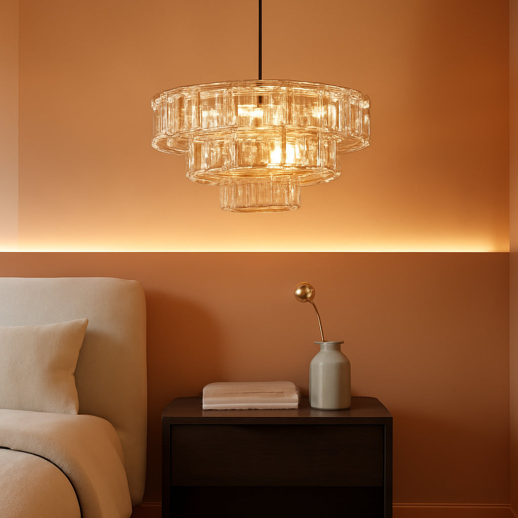 Contemporary Gold Nine Light Clear Glass Chandelier
