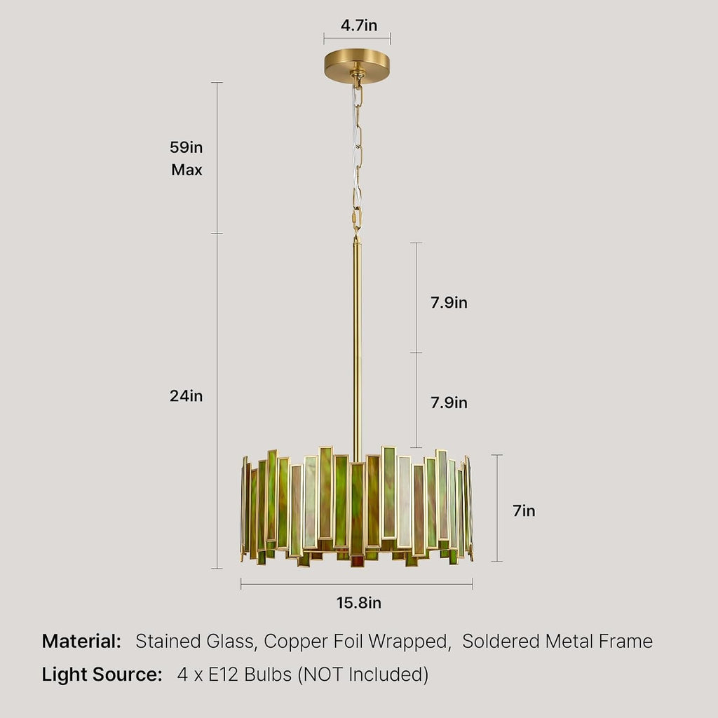16 Inch Contemporary Green Stained Glass Chandelier