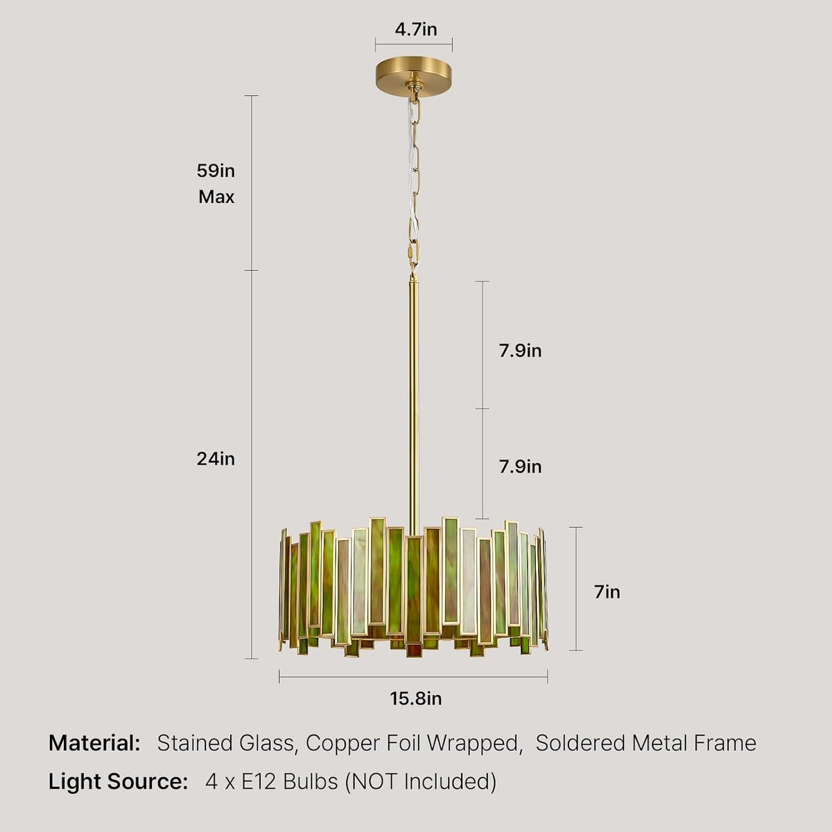 16 Inch Contemporary Green Stained Glass Chandelier