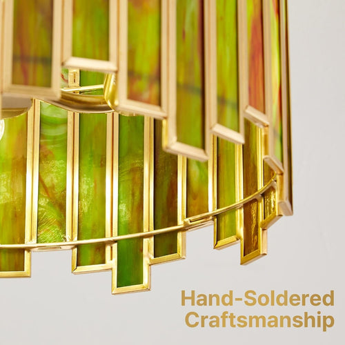 16 Inch Contemporary Green Stained Glass Chandelier