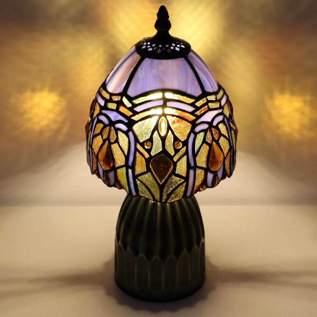 Purple Tiffany Stained Glass Mushroom Table Lighting