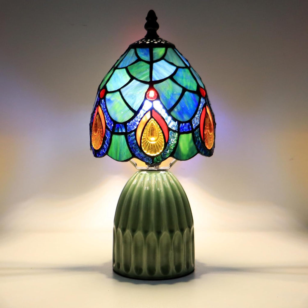 Blue Peacock Tiffany Stained Glass Mushroom Tablelight