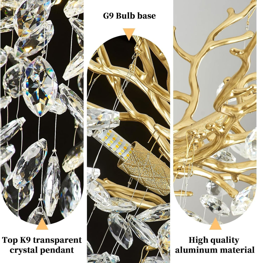 Luxurious Gold Crystal Tree Branch Indoor Chandelier