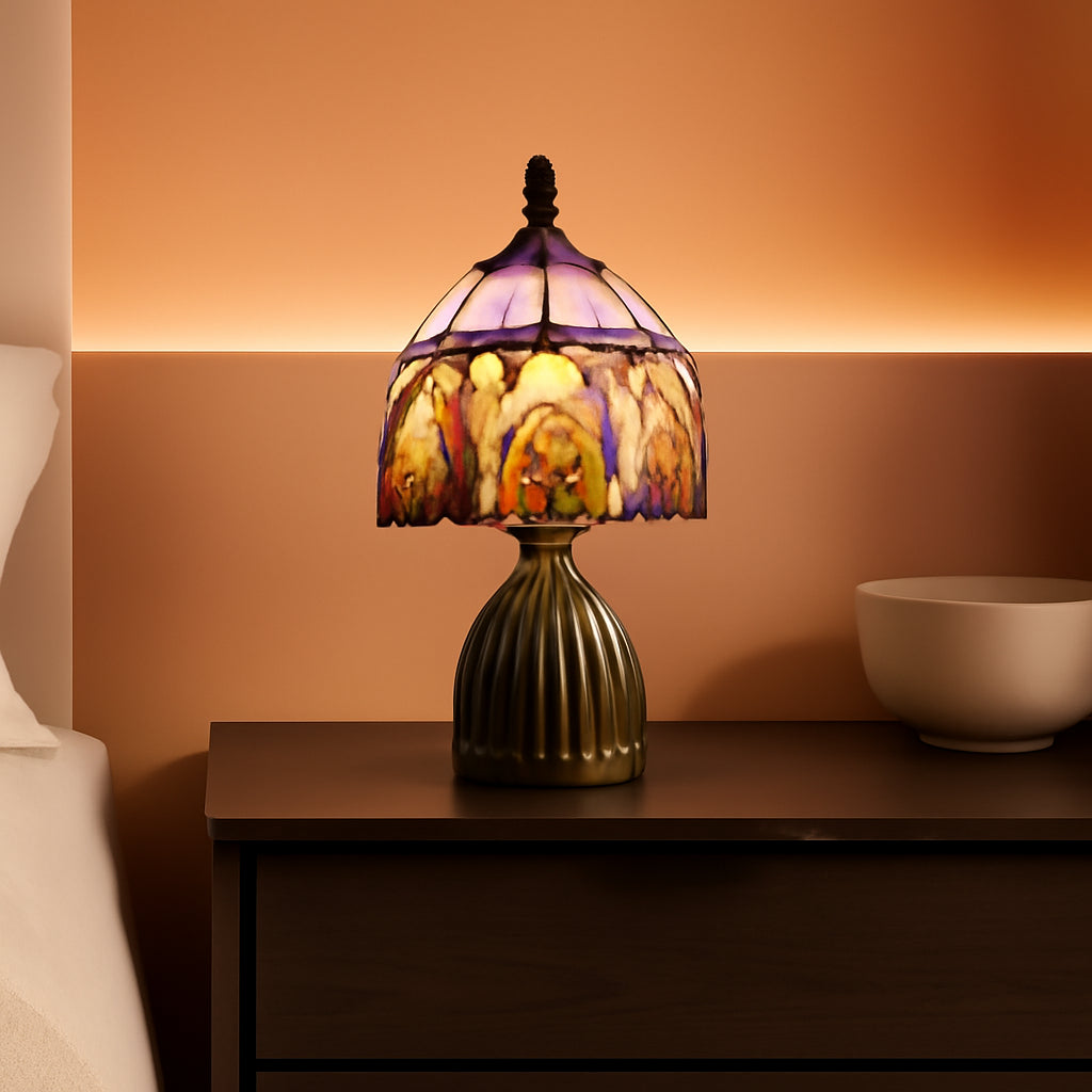 Purple Tiffany Stained Glass Mushroom Table Lighting