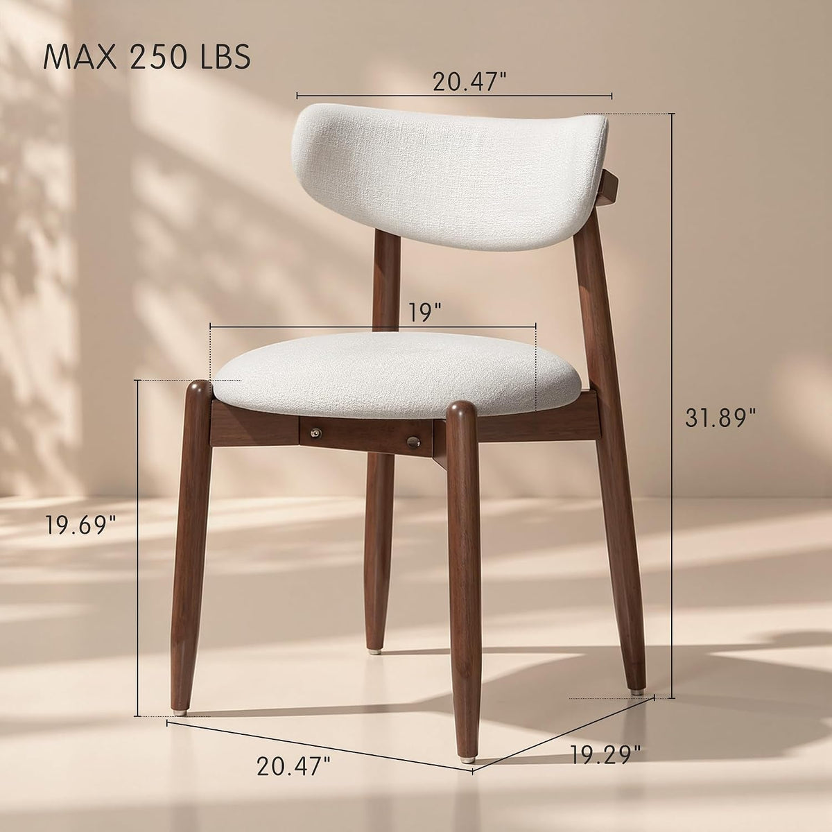 Four Cream Upholstered Dining Chairs Curved Backrests