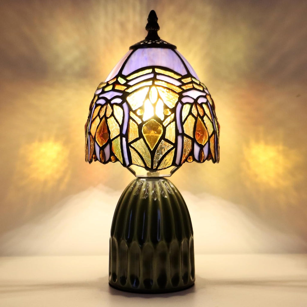 Purple Tiffany Stained Glass Mushroom Table Lighting