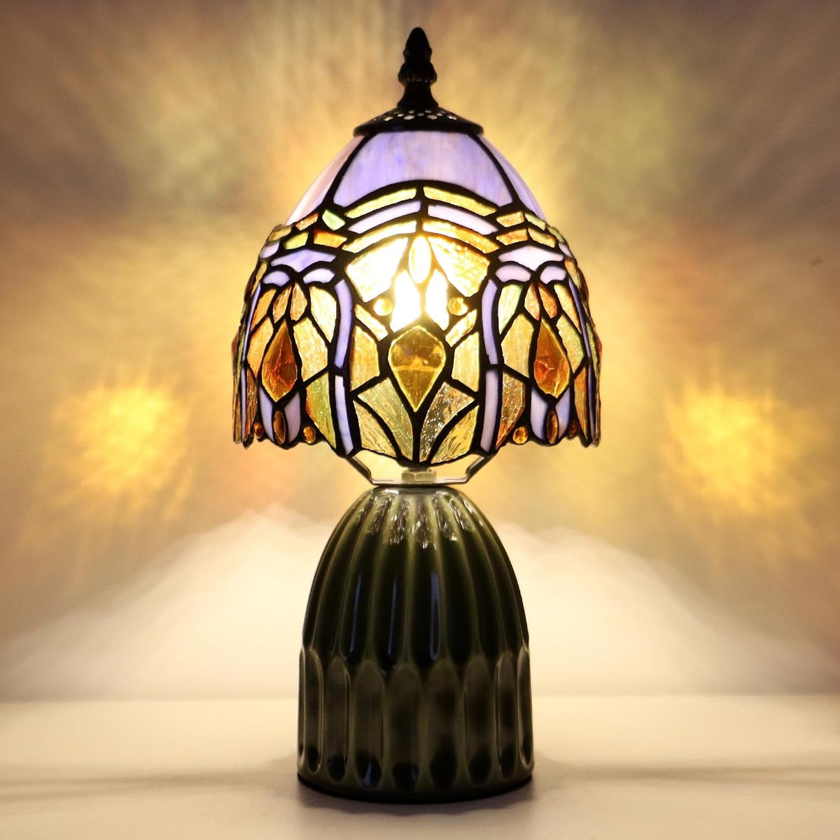 Purple Tiffany Stained Glass Mushroom Table Lighting