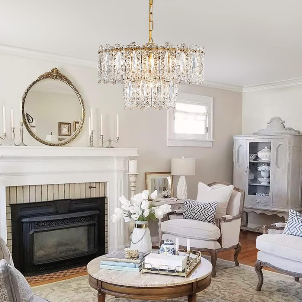 Crystal Glass Chandelier Pendant Light Gold Finish