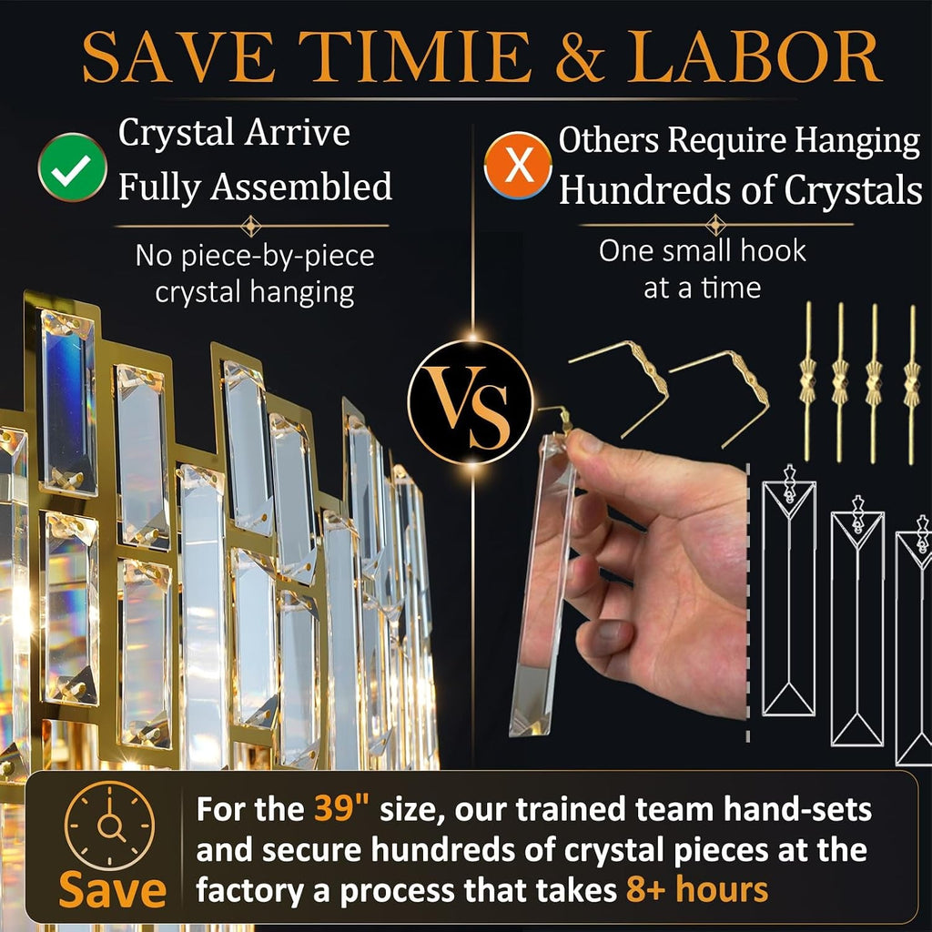 Spacious Contemporary Gold Plated Crystal Chandelier