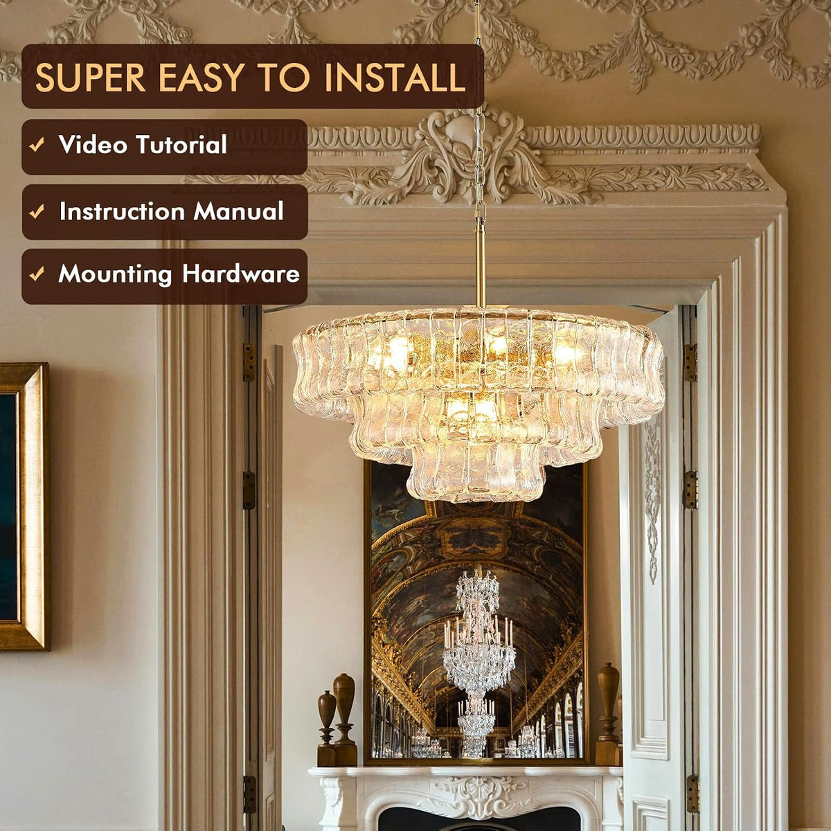 Contemporary Gold Nine Light Clear Glass Chandelier