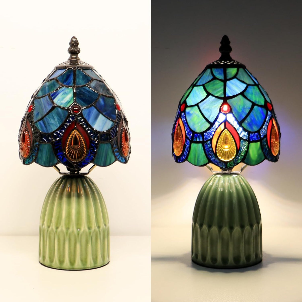 Blue Peacock Tiffany Stained Glass Mushroom Tablelight