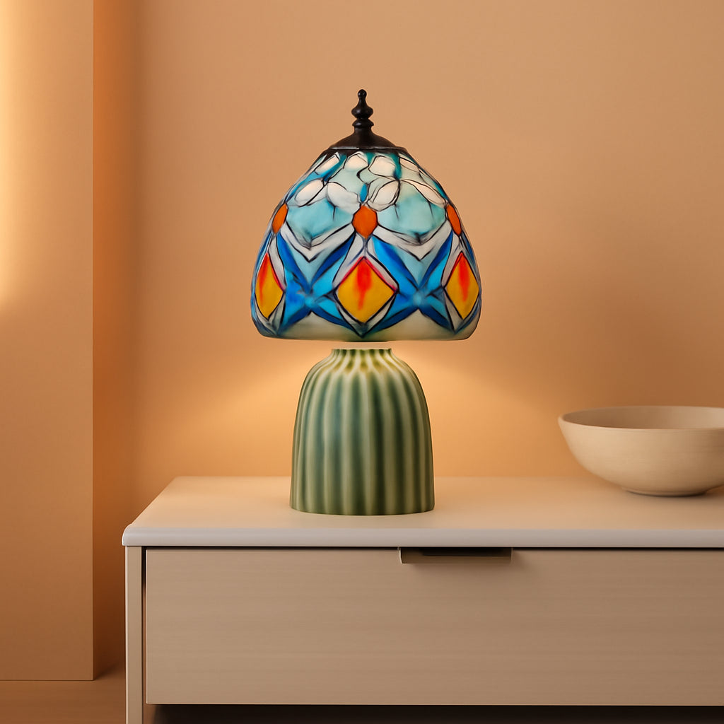 Blue Peacock Tiffany Stained Glass Mushroom Tablelight