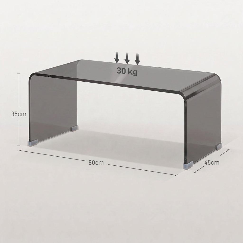 Table Basse en Verre, Table de Salon Rectangulaire Design Moderne avec Bords Arrondis Sûrs, Gris Clair Transparent