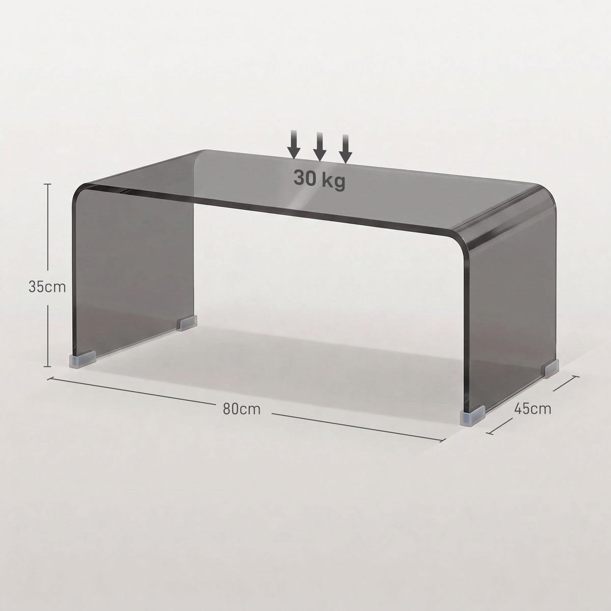Table Basse en Verre, Table de Salon Rectangulaire Design Moderne avec Bords Arrondis Sûrs, Gris Clair Transparent