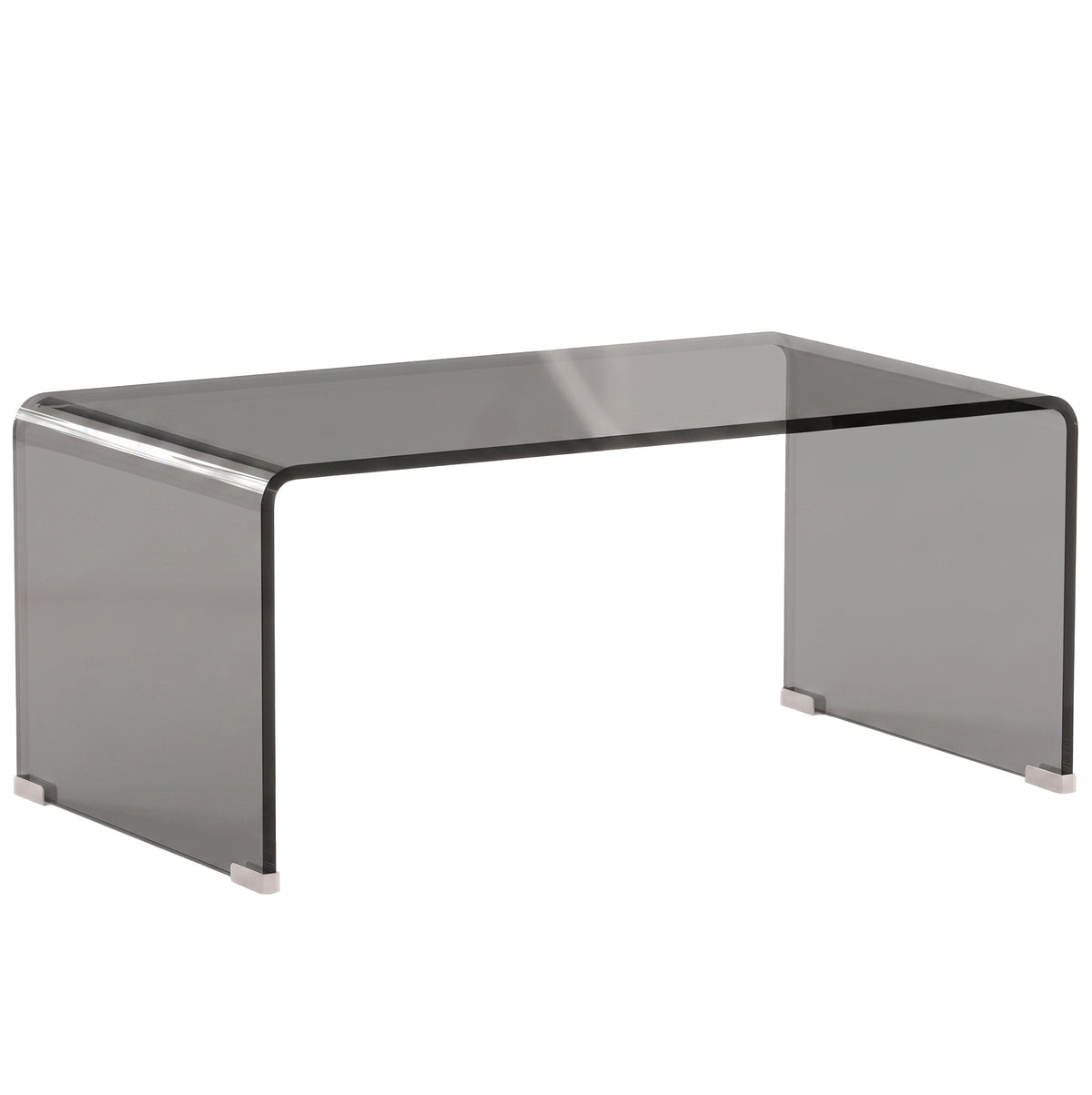 Table Basse en Verre, Table de Salon Rectangulaire Design Moderne avec Bords Arrondis Sûrs, Gris Clair Transparent