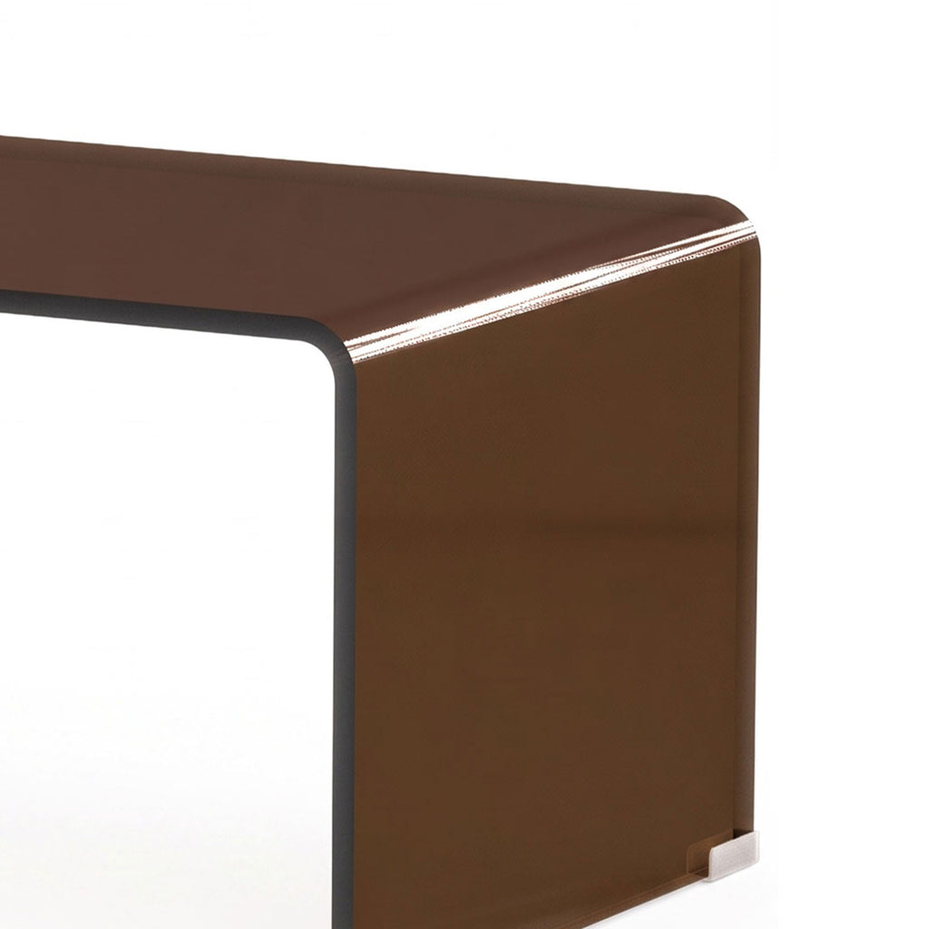 Table Basse en Verre, Table de Salon Rectangulaire Design Moderne avec Bords Arrondis Sûrs, Marron Transparent