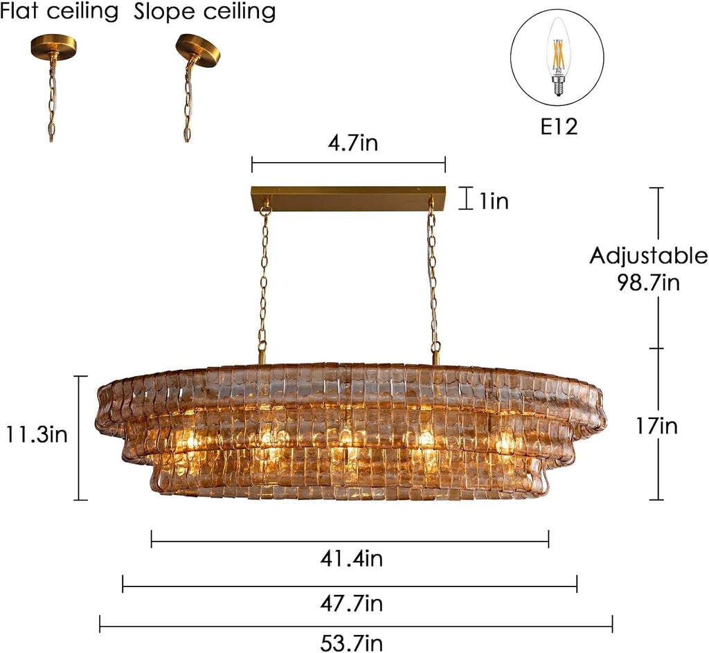 Contemporary Gold Five Light Amber Glass Chandelier