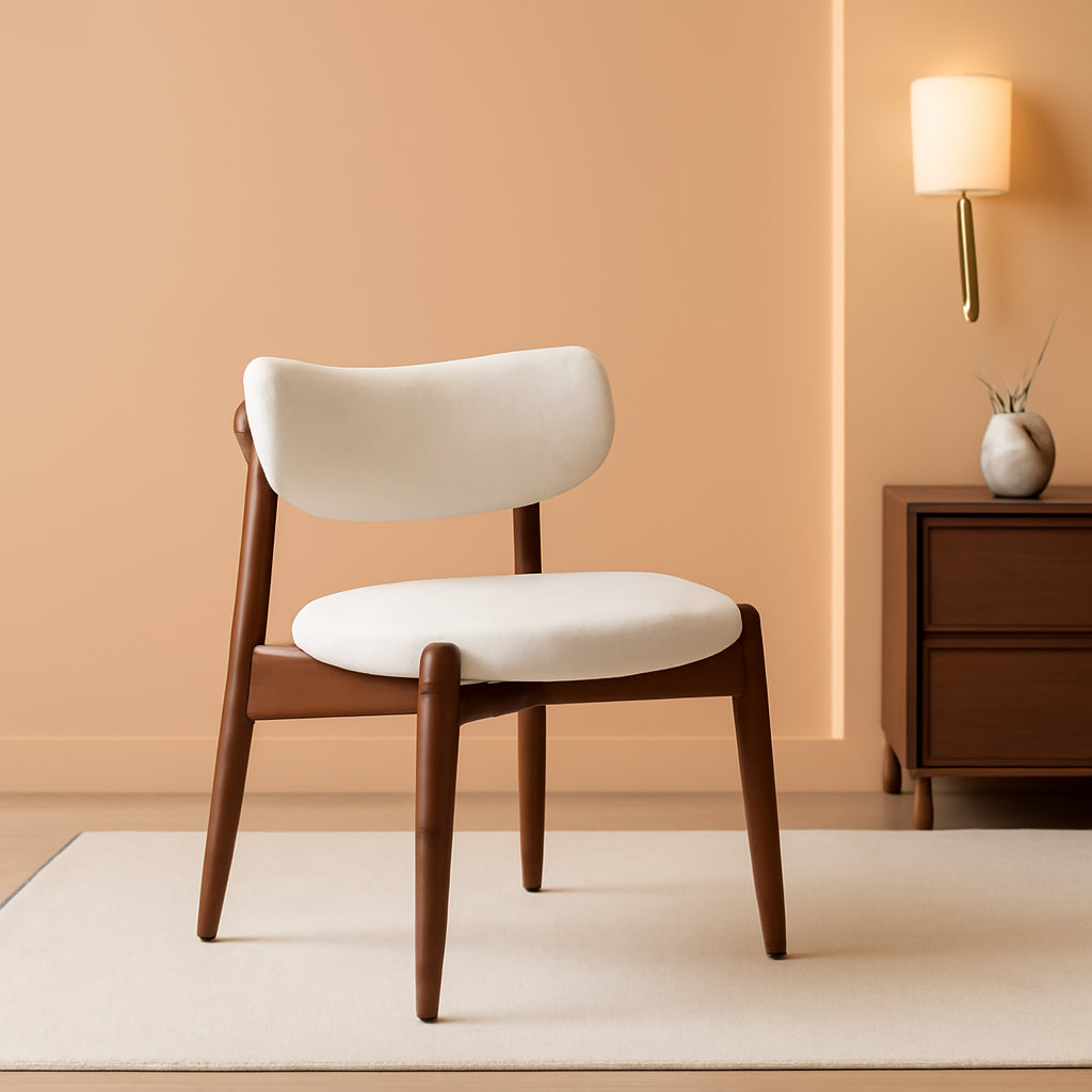 Four Cream Upholstered Dining Chairs Curved Backrests