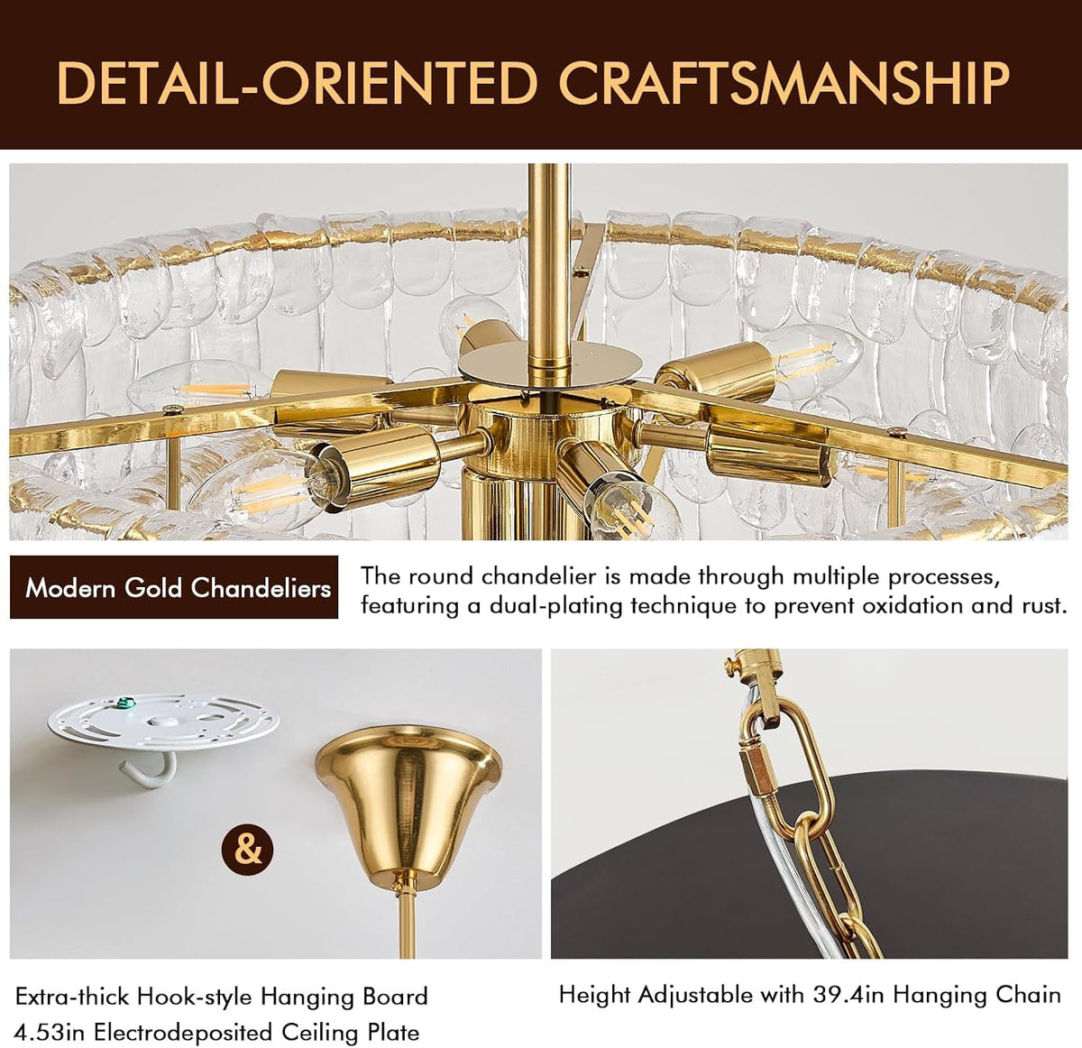 Contemporary Gold Nine Light Clear Glass Chandelier