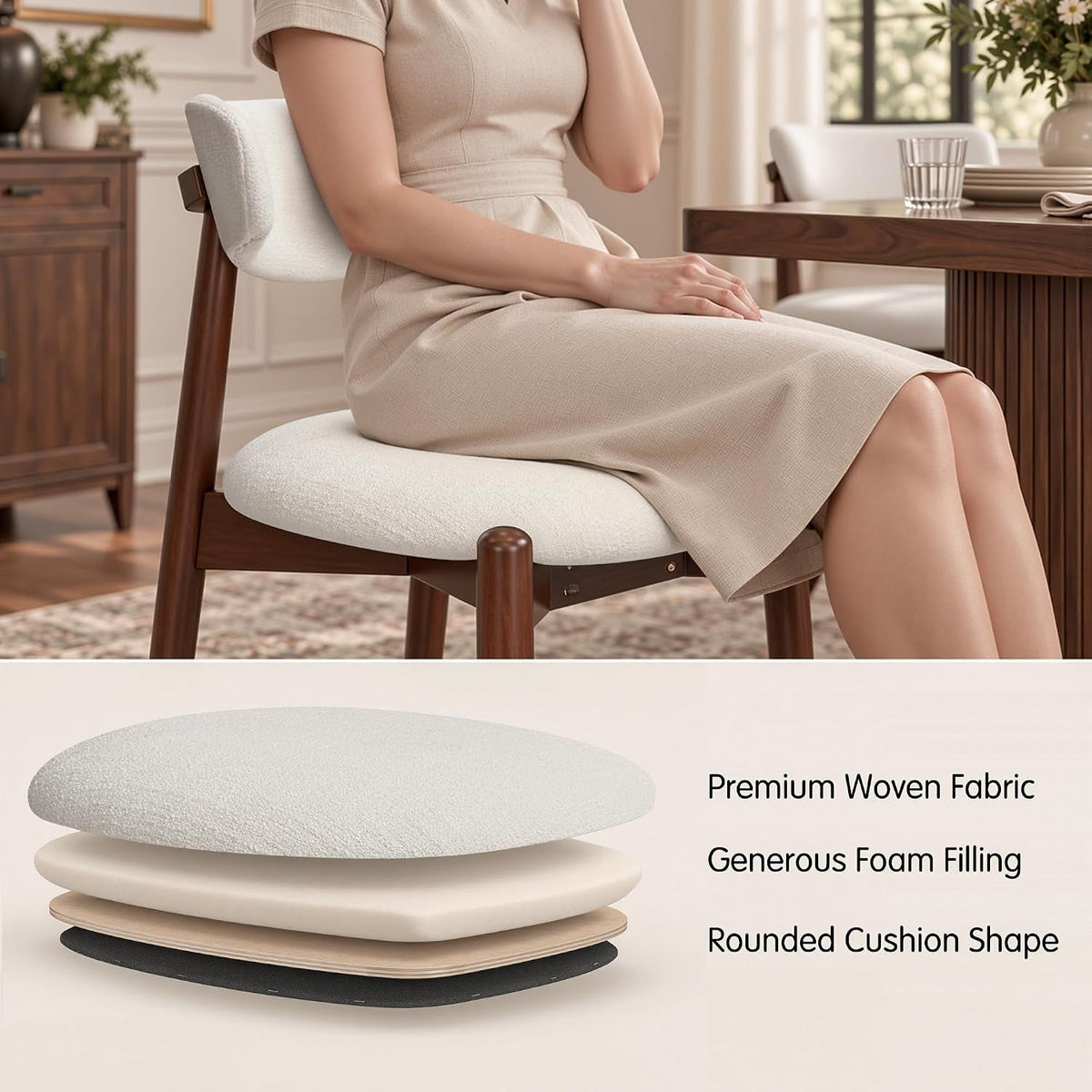 Four Cream Upholstered Dining Chairs Curved Backrests
