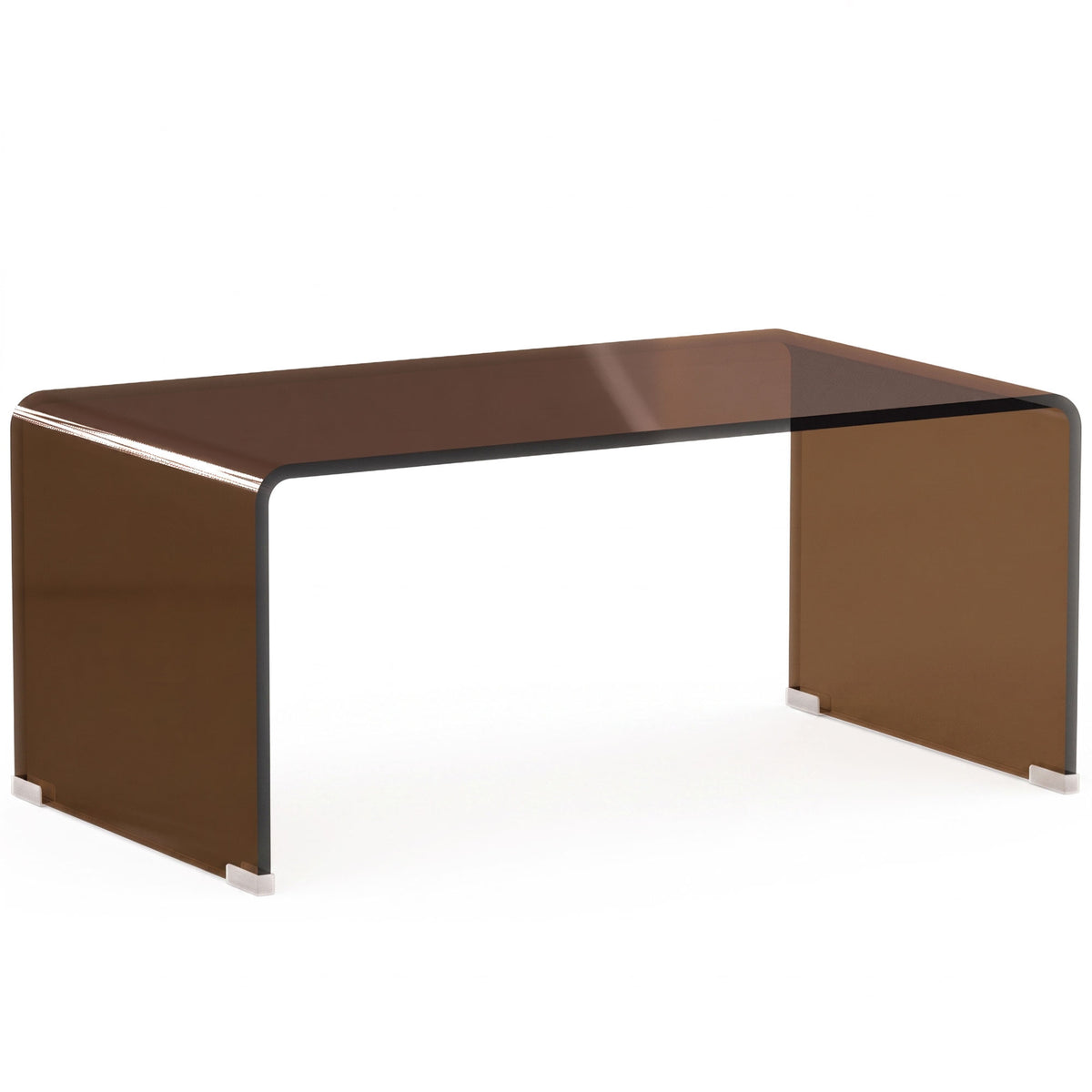 Table Basse en Verre, Table de Salon Rectangulaire Design Moderne avec Bords Arrondis Sûrs, Marron Transparent