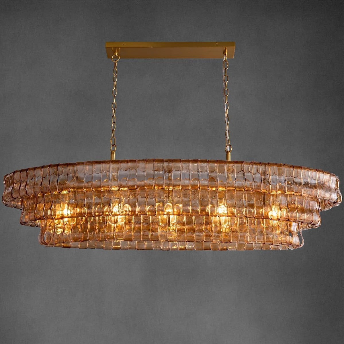 Contemporary Gold Five Light Amber Glass Chandelier
