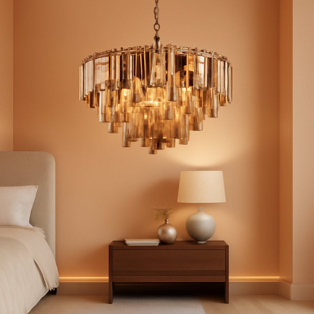 34 Inch Modern Gold Amber Glass Ceiling Chandelier