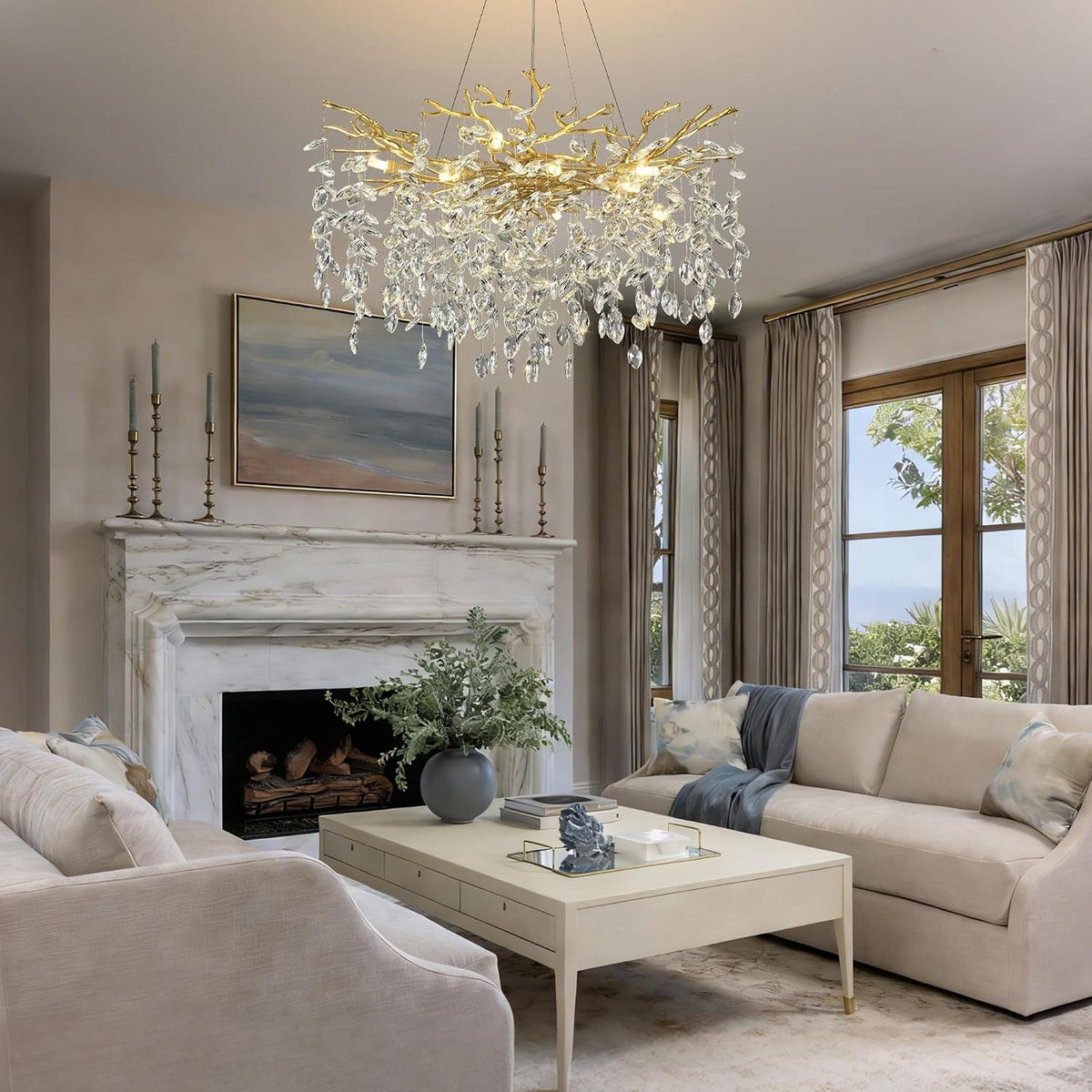 Luxurious Gold Crystal Tree Branch Indoor Chandelier