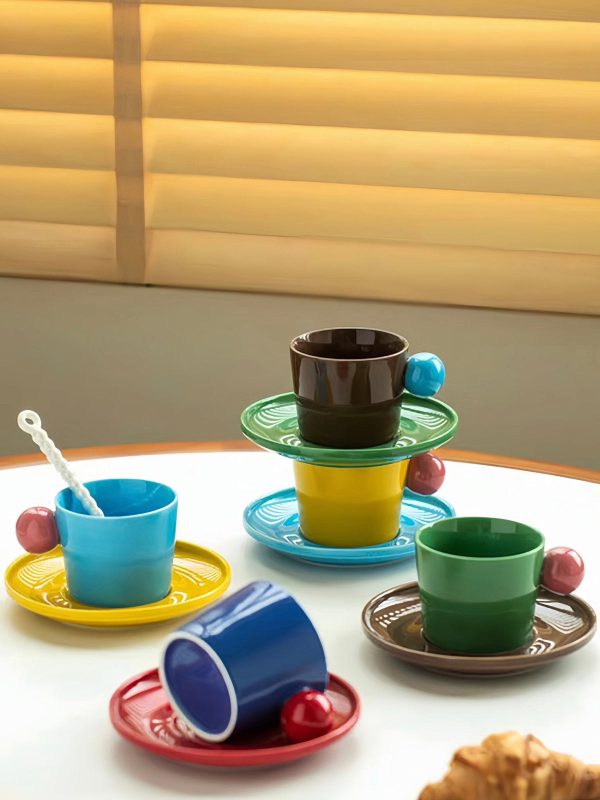 Handmade Skittles Coffee Mug With Saucer - Cute Dopamine Espresso Cup