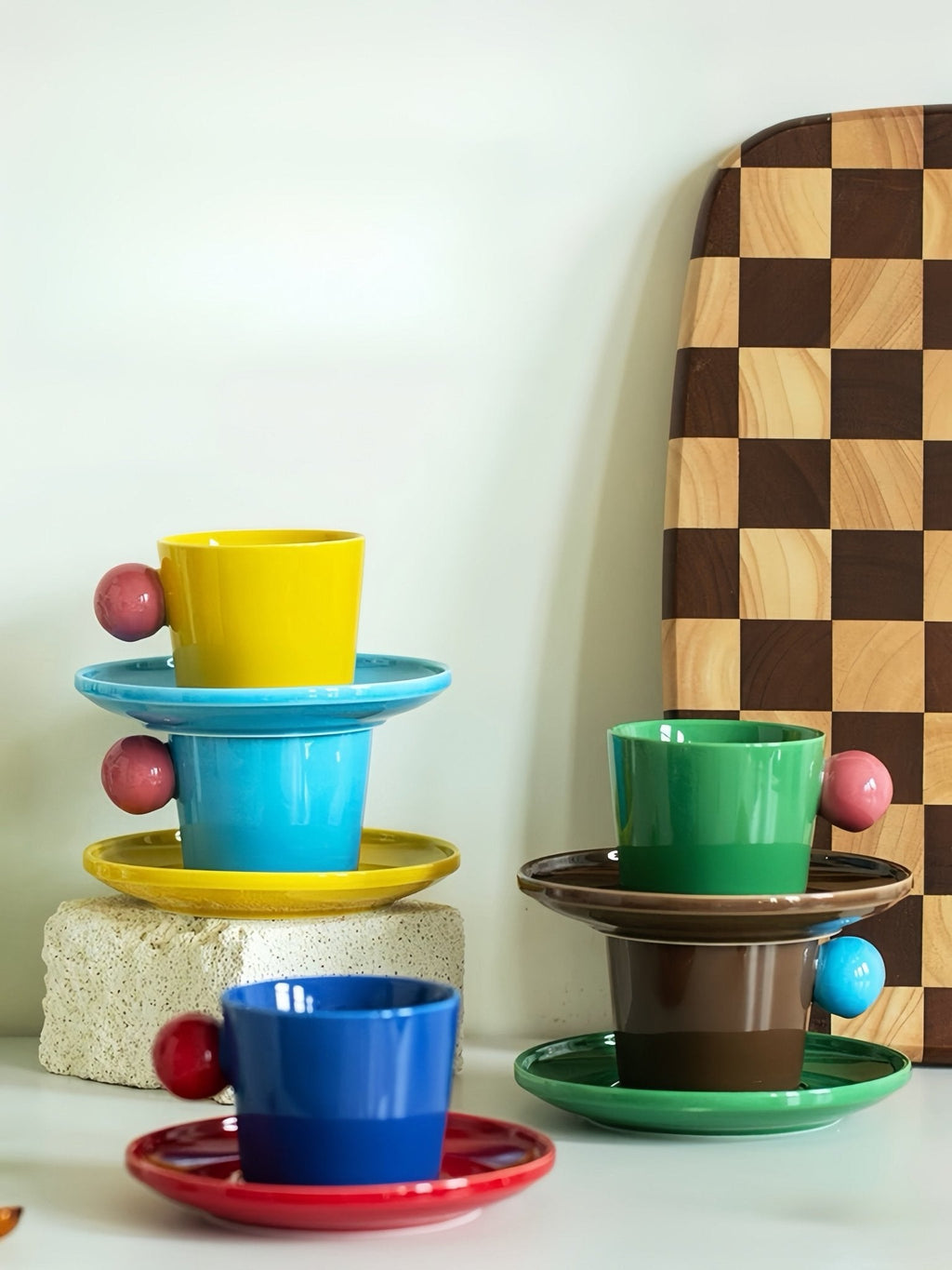 Handmade Skittles Coffee Mug With Saucer - Cute Dopamine Espresso Cup