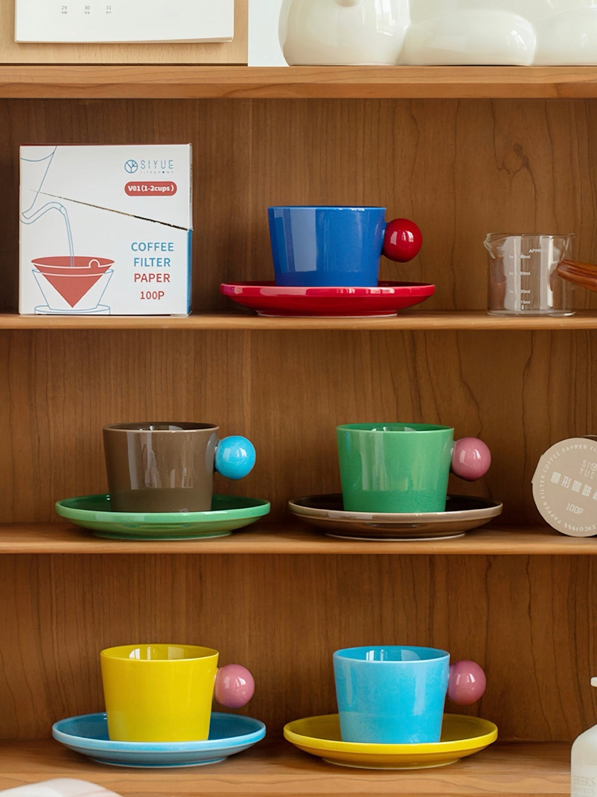 Handmade Skittles Coffee Mug With Saucer - Cute Dopamine Espresso Cup