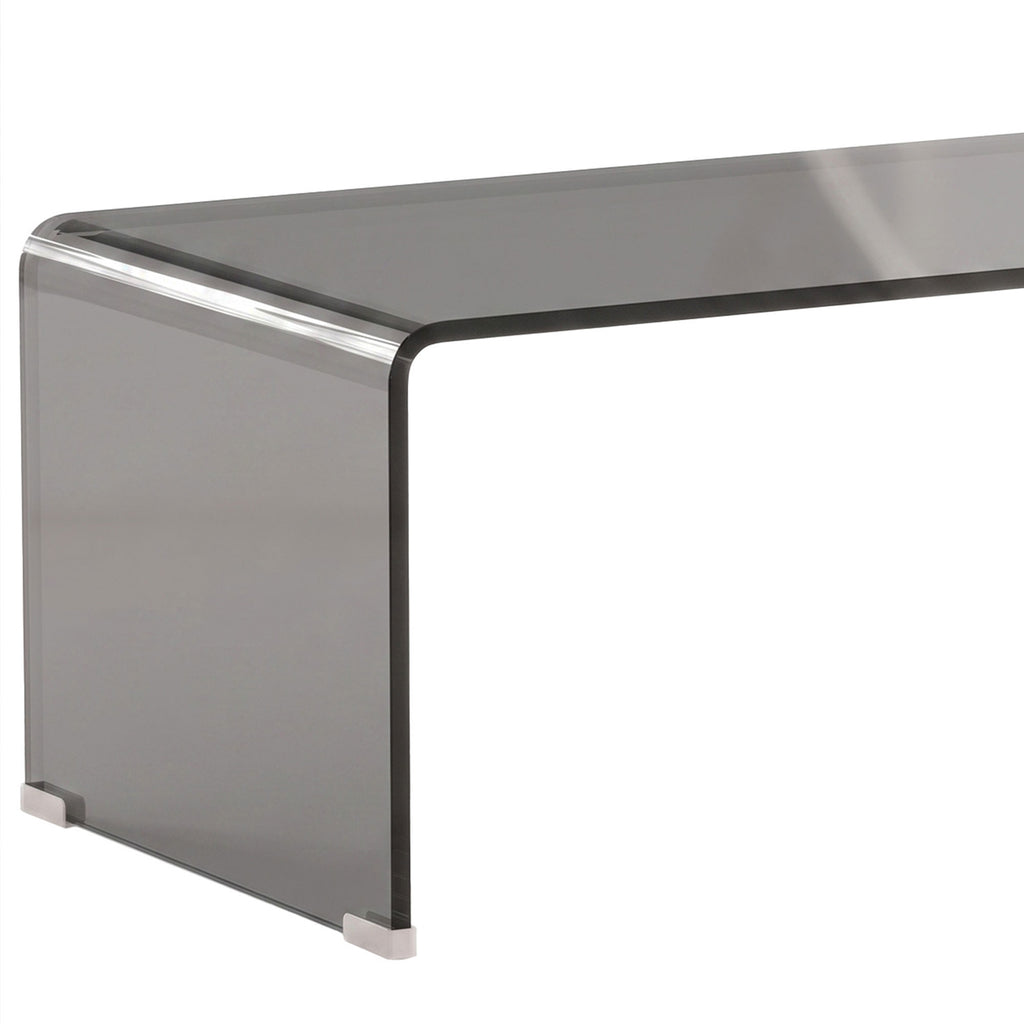 Table Basse en Verre, Table de Salon Rectangulaire Design Moderne avec Bords Arrondis Sûrs, Gris Clair Transparent