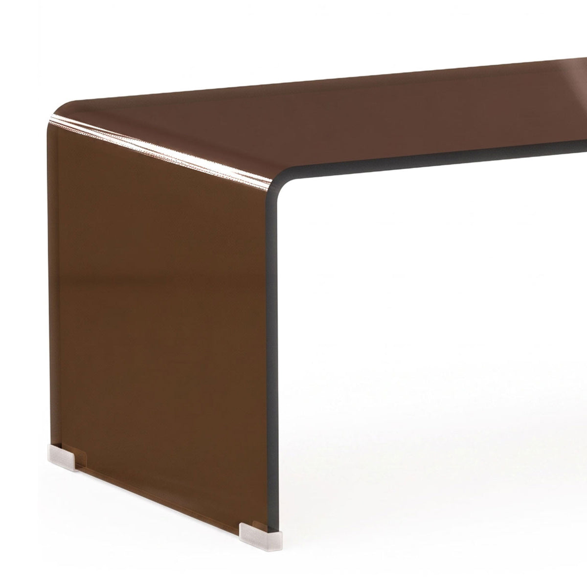 Table Basse en Verre, Table de Salon Rectangulaire Design Moderne avec Bords Arrondis Sûrs, Marron Transparent