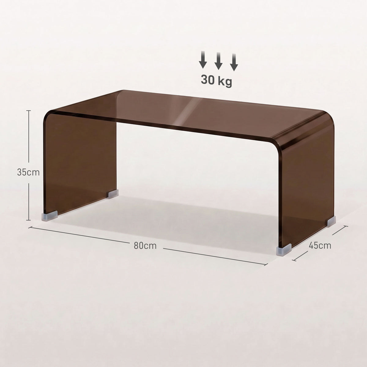 Table Basse en Verre, Table de Salon Rectangulaire Design Moderne avec Bords Arrondis Sûrs, Marron Transparent